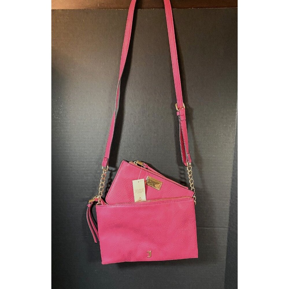 Juicy Couture Hot Pink Faux Leather Zip 2-Compartment Adj. Strap Crossbody Bag